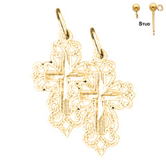 Pendientes de cruz floral de plata de ley de 22 mm (chapados en oro blanco o amarillo)