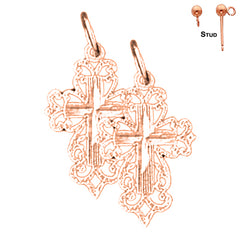 14K or 18K Gold Floral Cross Earrings