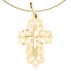 14K or 18K Gold Floral Cross Pendant