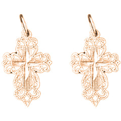 14K or 18K Gold 22mm Floral Cross Earrings