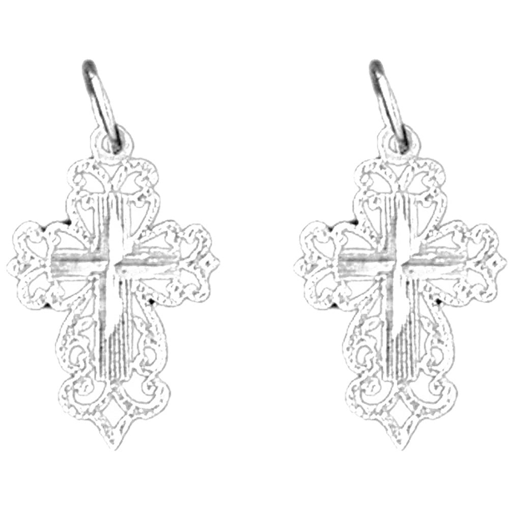 Sterling Silver 22mm Floral Cross Earrings