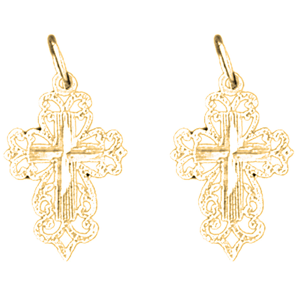 Yellow Gold-plated Silver 22mm Floral Cross Earrings