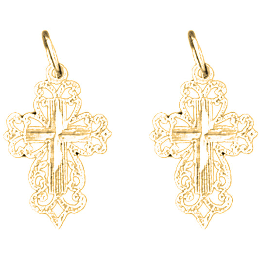 Yellow Gold-plated Silver 22mm Floral Cross Earrings