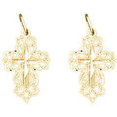 Yellow Gold-plated Silver 22mm Floral Cross Earrings