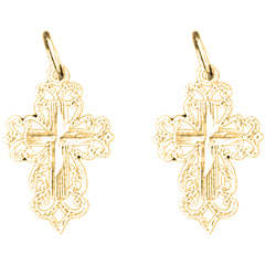 14K or 18K Gold 22mm Floral Cross Earrings