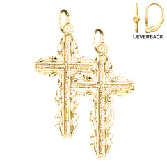 Sterling Silver 30mm Floral Cross Earrings (White or Yellow Gold Plated)