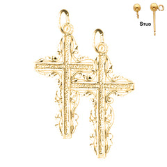 Sterling Silver 30mm Floral Cross Earrings (White or Yellow Gold Plated)