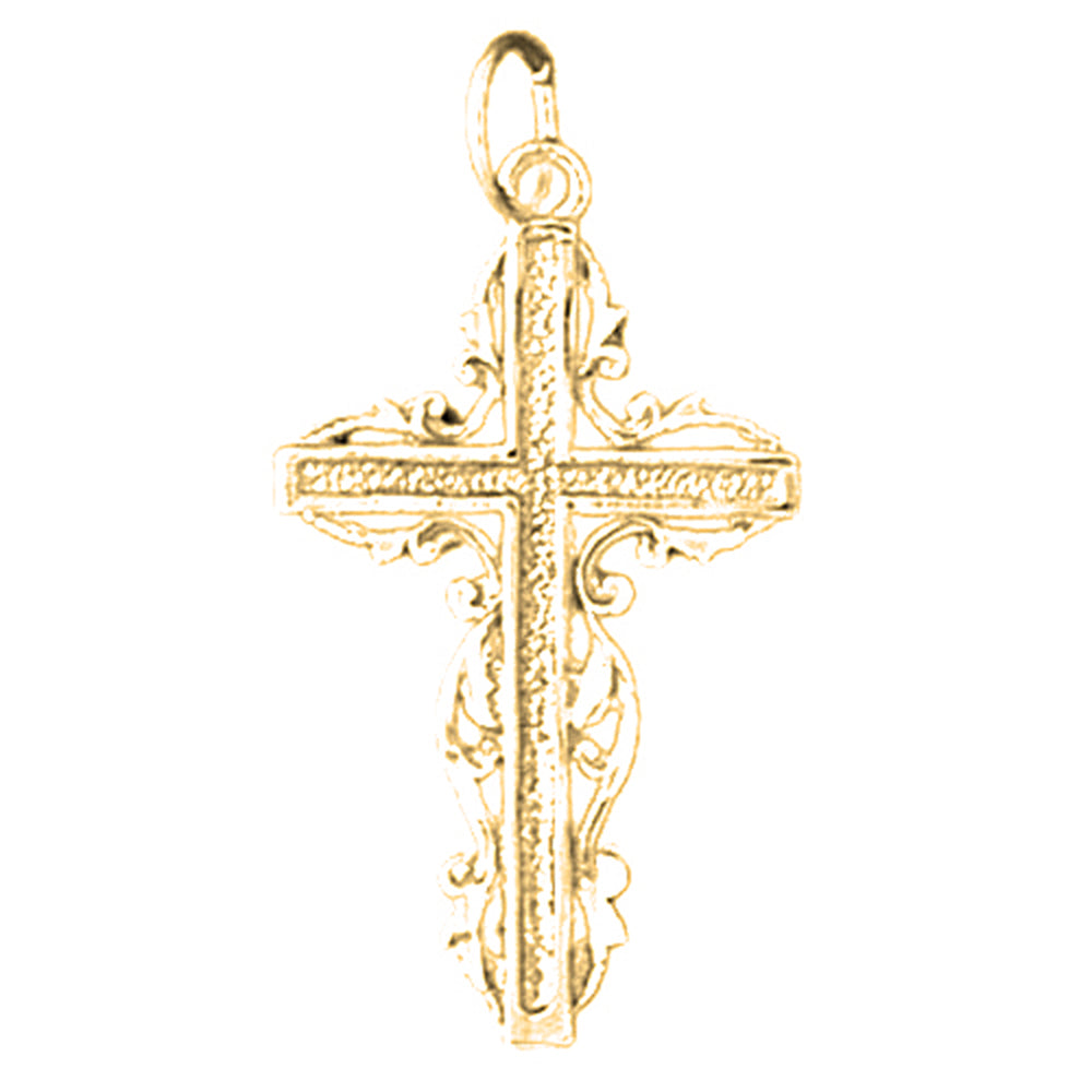 14K or 18K Gold Floral Cross Pendant