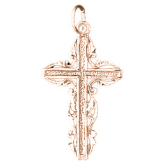 14K or 18K Gold Floral Cross Pendant