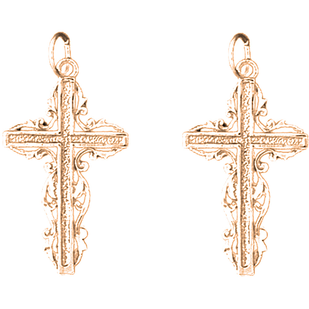 14K or 18K Gold 30mm Floral Cross Earrings