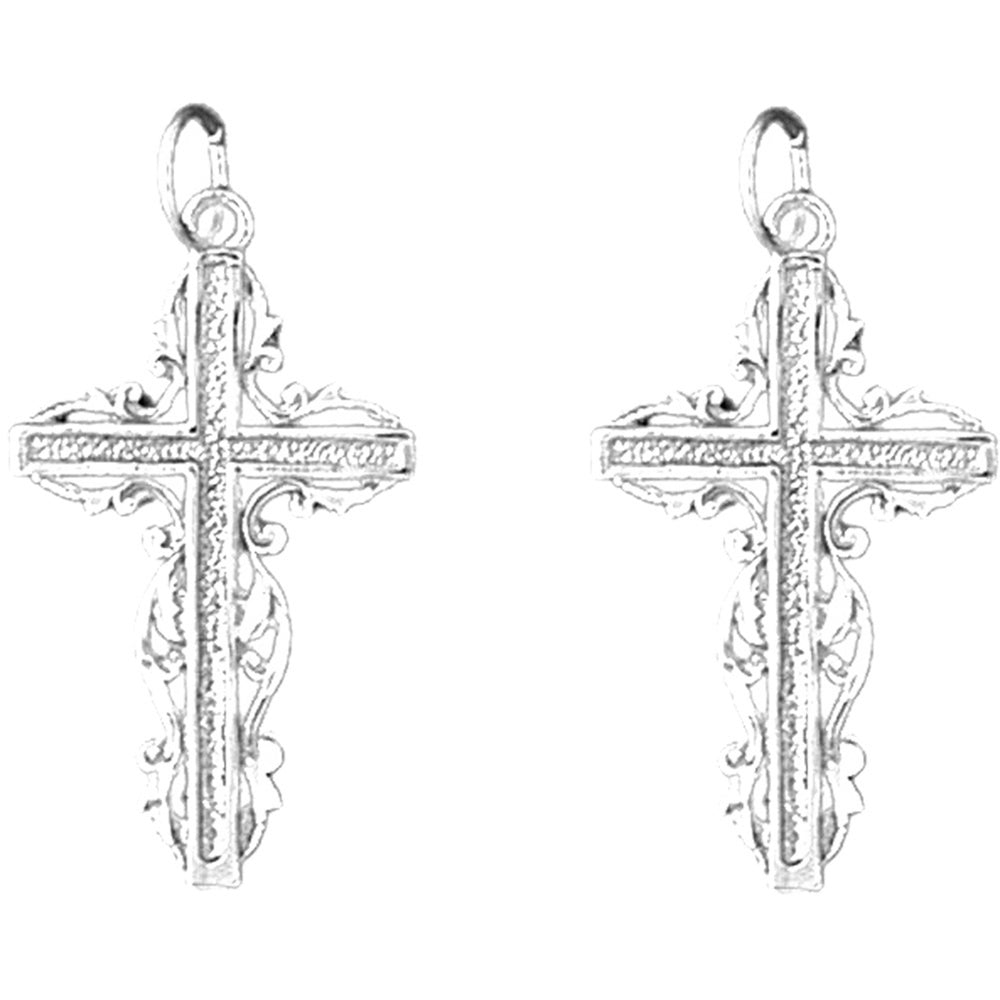 Sterling Silver 30mm Floral Cross Earrings