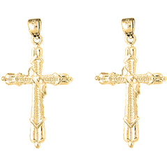 Yellow Gold-plated Silver 40mm Methodist Cross Earrings