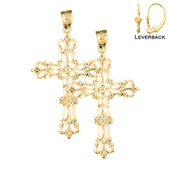 Sterling Silver 41mm Floral Cross Earrings (White or Yellow Gold Plated)