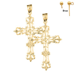 Sterling Silver 41mm Floral Cross Earrings (White or Yellow Gold Plated)