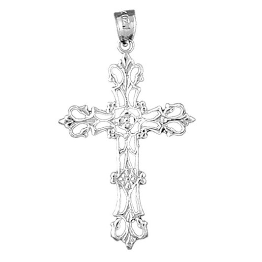 14K or 18K Gold Floral Cross Pendant