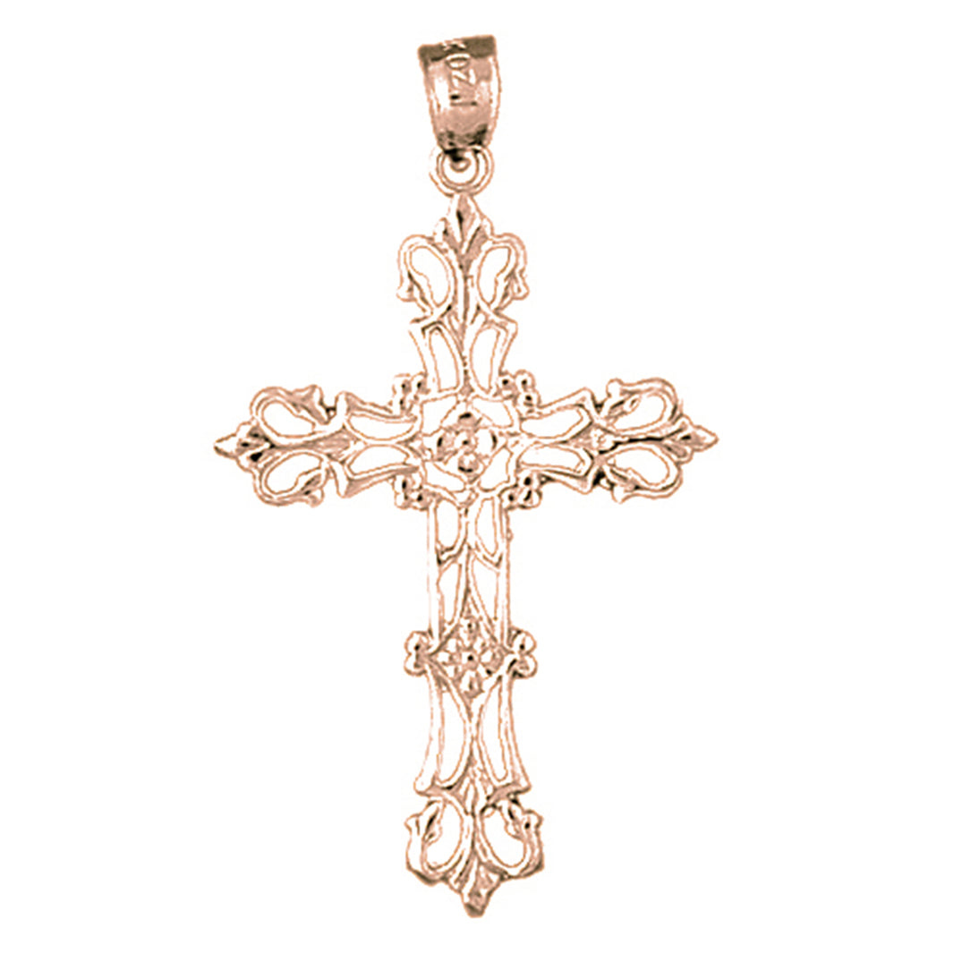 14K or 18K Gold Floral Cross Pendant