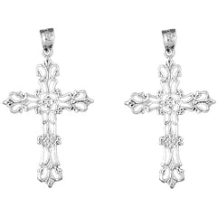 Sterling Silver 41mm Floral Cross Earrings