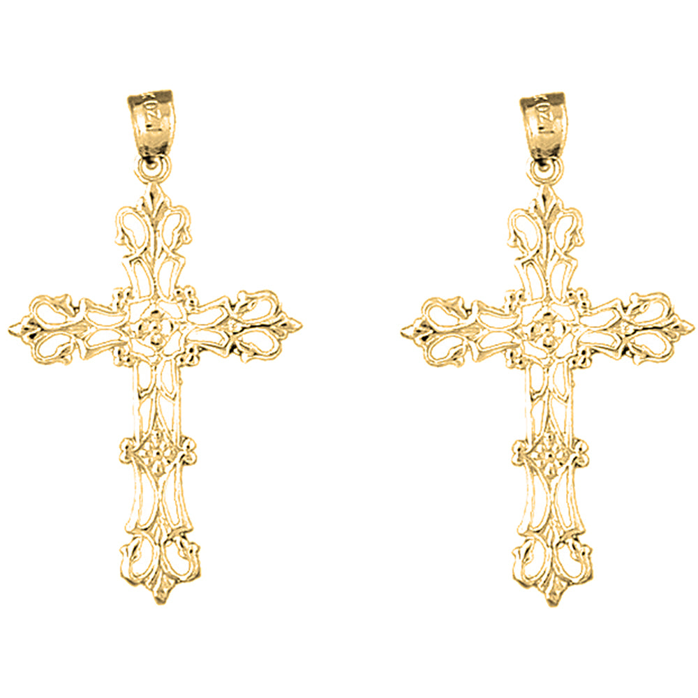 14K or 18K Gold 41mm Floral Cross Earrings