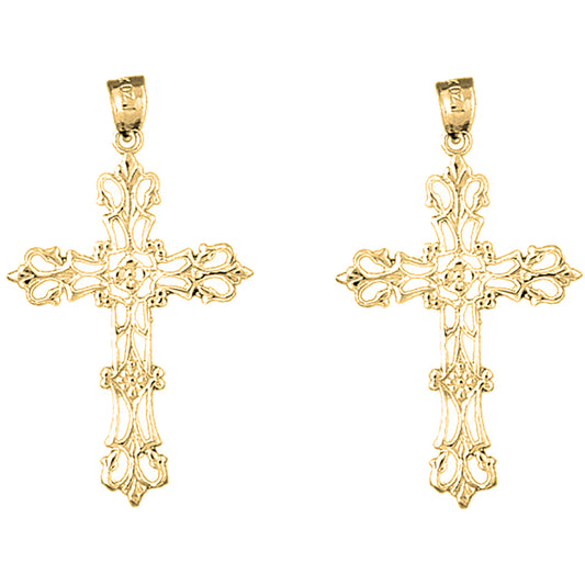 Yellow Gold-plated Silver 41mm Floral Cross Earrings