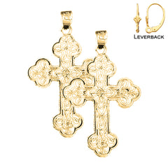 Sterling Silver 38mm Floral Cross Earrings (White or Yellow Gold Plated)