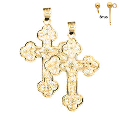 Pendientes de cruz floral de plata de ley de 38 mm (chapados en oro blanco o amarillo)