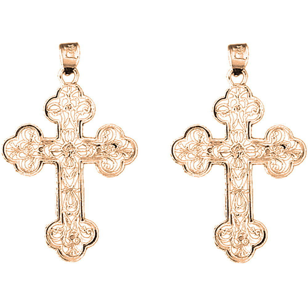 14K or 18K Gold 38mm Floral Cross Earrings