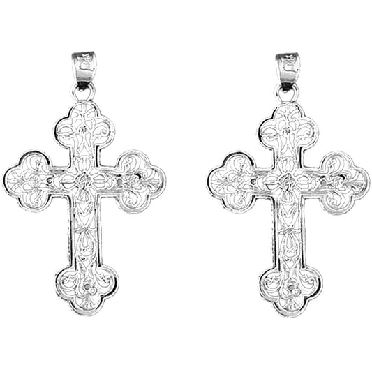 Sterling Silver 38mm Floral Cross Earrings