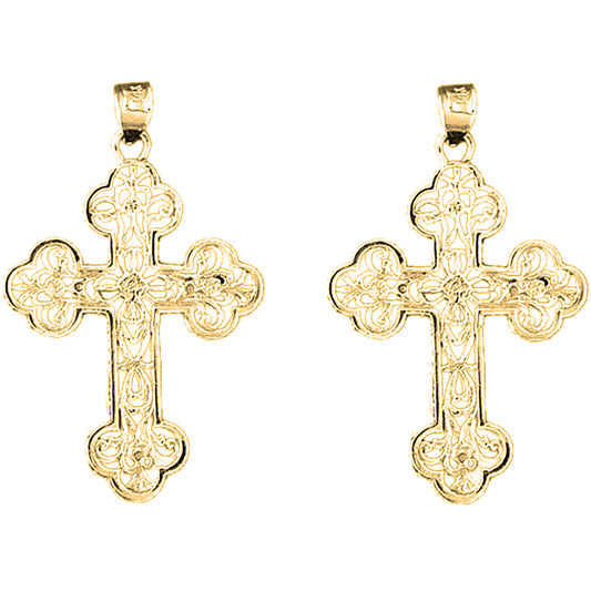 14K or 18K Gold 38mm Floral Cross Earrings