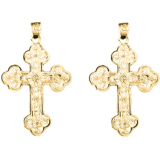 Yellow Gold-plated Silver 38mm Floral Cross Earrings