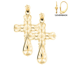 Pendientes de cruz floral de plata de ley de 37 mm (chapados en oro blanco o amarillo)