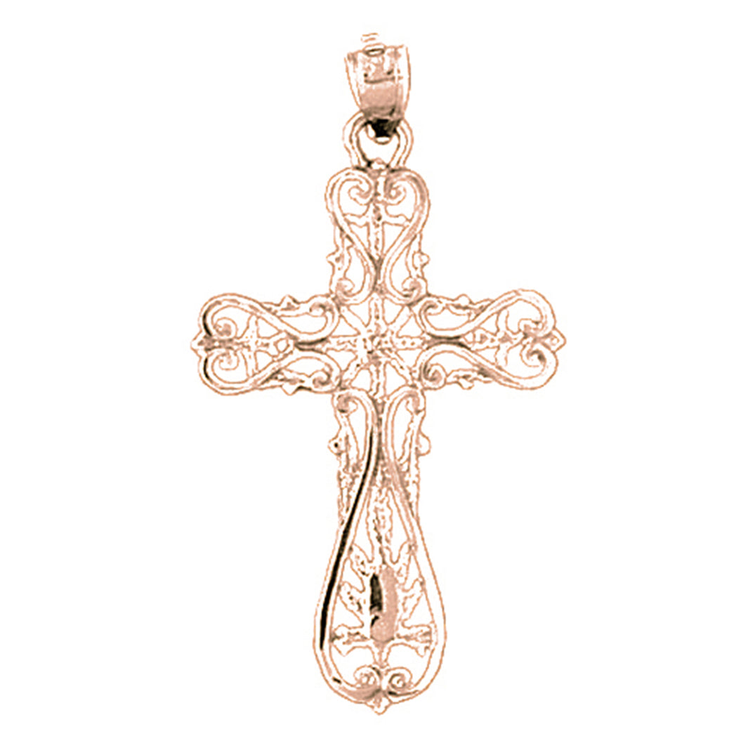 14K or 18K Gold Floral Cross Pendant