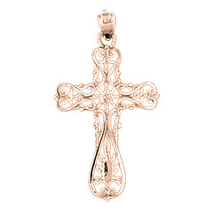 14K or 18K Gold Floral Cross Pendant