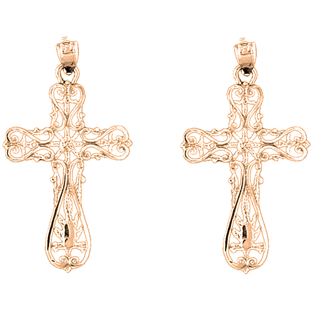 14K or 18K Gold 37mm Floral Cross Earrings