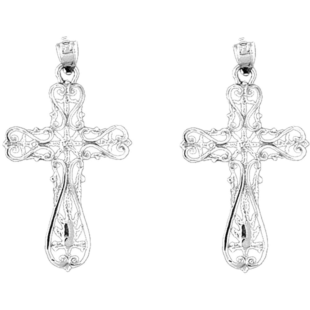 Sterling Silver 37mm Floral Cross Earrings