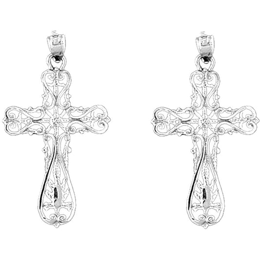 Sterling Silver 37mm Floral Cross Earrings