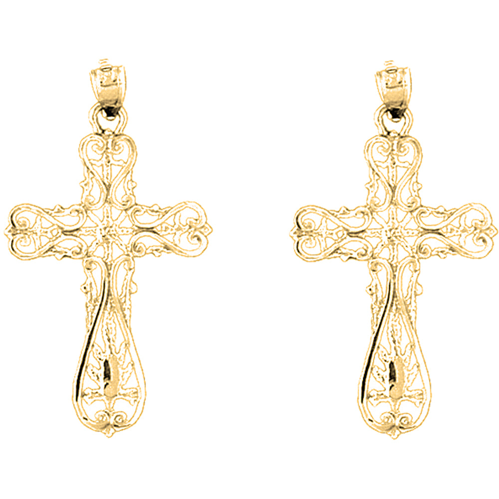 14K or 18K Gold 37mm Floral Cross Earrings