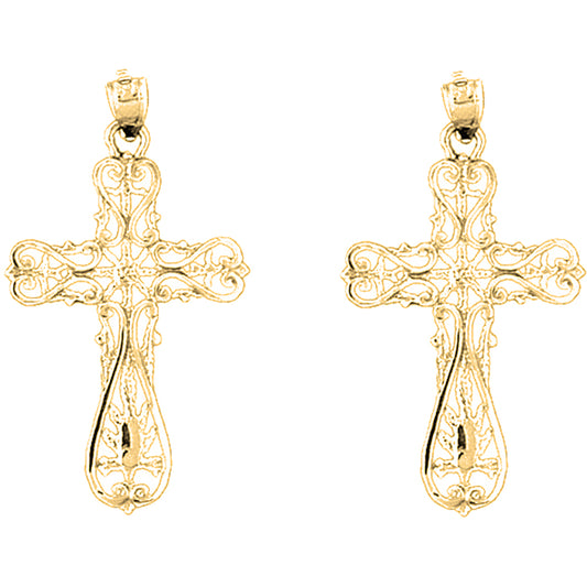 14K or 18K Gold 37mm Floral Cross Earrings