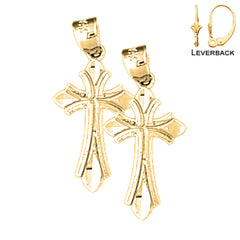 Sterling Silver 23mm Budded Cross Earrings (White or Yellow Gold Plated)