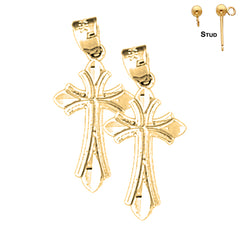 Sterling Silver 23mm Budded Cross Earrings (White or Yellow Gold Plated)