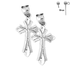 Sterling Silver 23mm Budded Cross Earrings (White or Yellow Gold Plated)