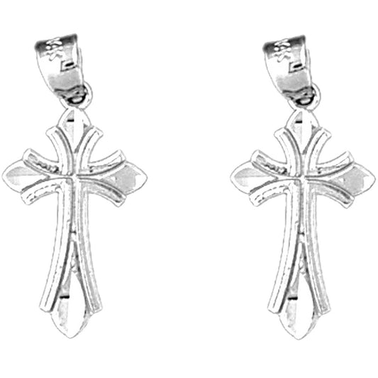Sterling Silver 23mm Budded Cross Earrings