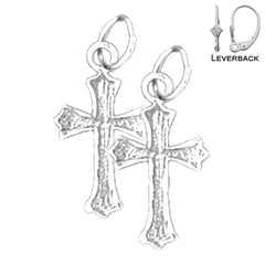 Sterling Silver 20mm Budded Cross Earrings (White or Yellow Gold Plated)