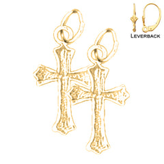 Sterling Silver 20mm Budded Cross Earrings (White or Yellow Gold Plated)