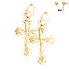 Sterling Silver 20mm Budded Cross Earrings (White or Yellow Gold Plated)