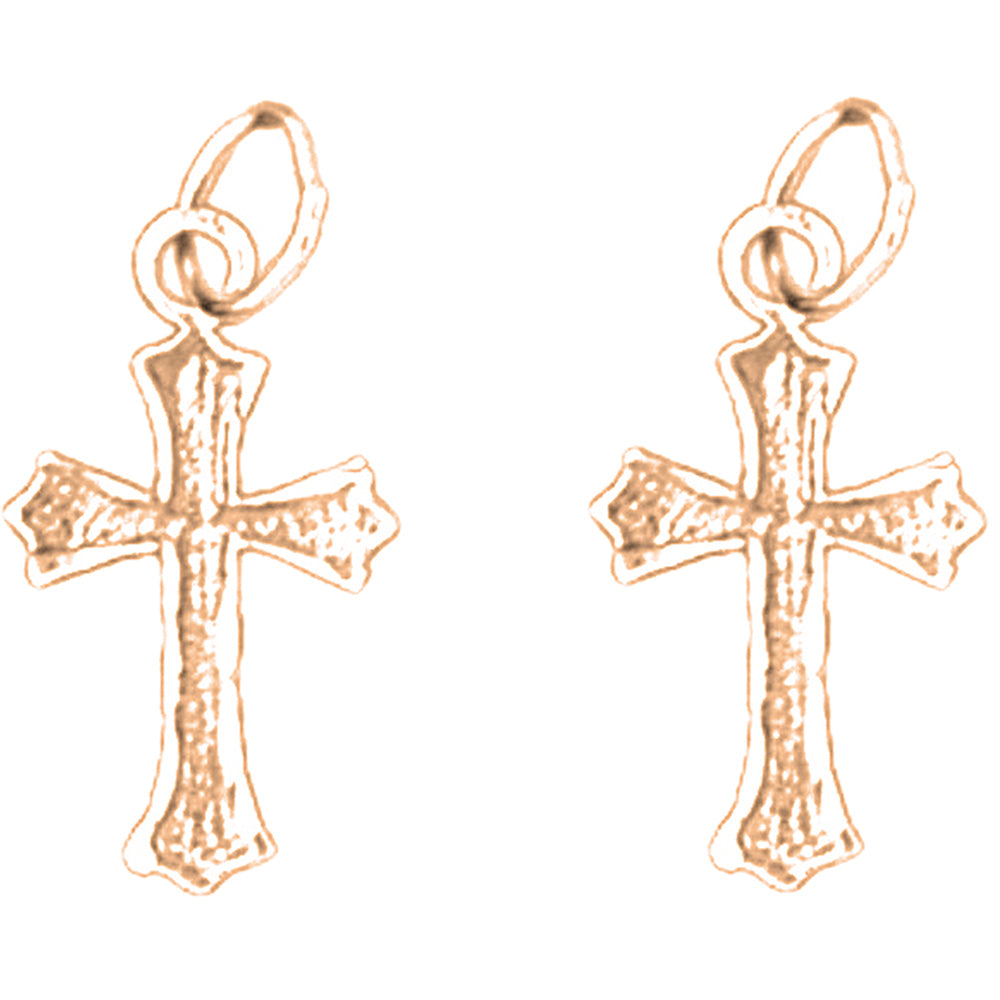 14K or 18K Gold 20mm Budded Cross Earrings