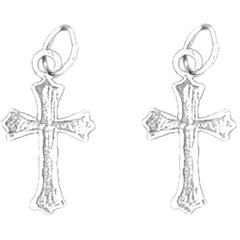 Sterling Silver 20mm Budded Cross Earrings