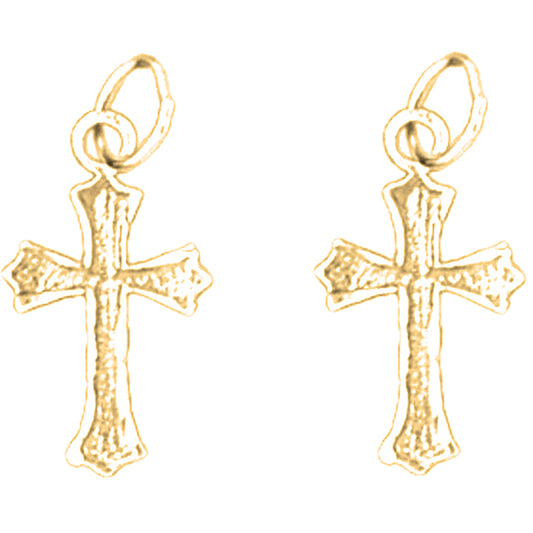Yellow Gold-plated Silver 20mm Budded Cross Earrings