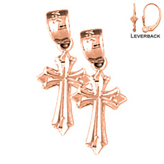 14K or 18K Gold Budded Cross Earrings