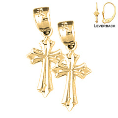 Sterling Silver 18mm Budded Cross Earrings (White or Yellow Gold Plated)