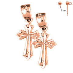 14K or 18K Gold Budded Cross Earrings